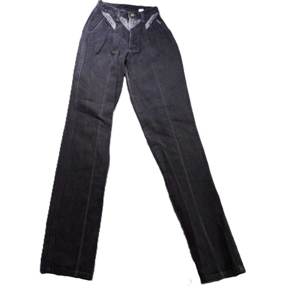 VTG 90s Rockies Women W27 L36 Black Western High Rise Pleated V Yoke Jeans USA